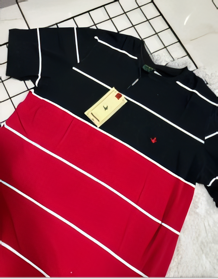 Camiseta Masculina Listrada Vermelho E Preto